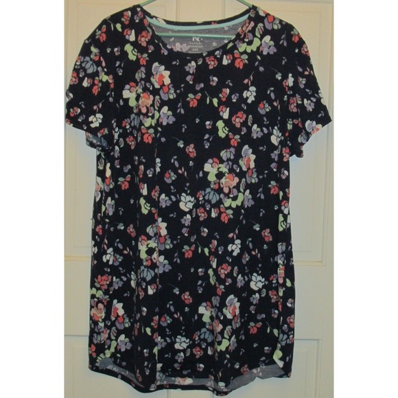Natori Women's Blue Floral Print Short Sleeve Pullover Tunic Blouse Size XL - Picture 1 of 6